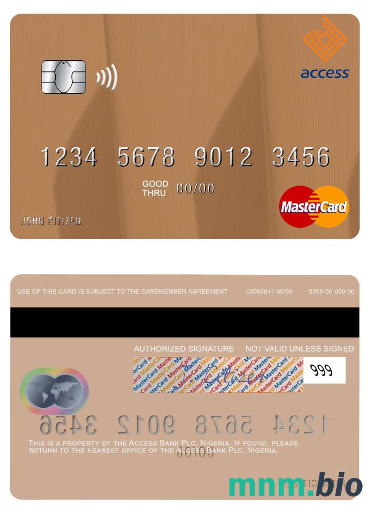 Nigeria Access Bank Plc przykład karty mastercard w formacie PSD